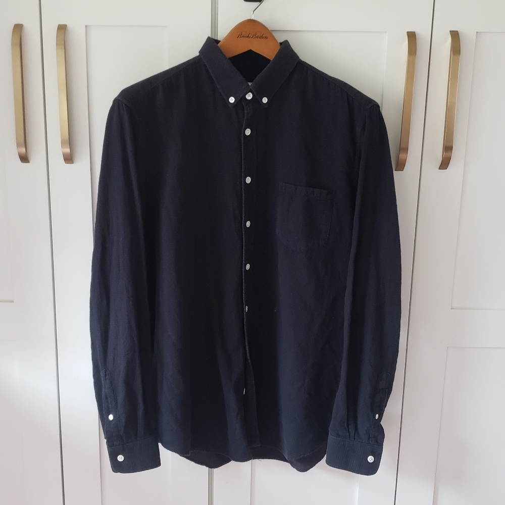 Steven Alan Shirt Mens L Black Casual Button-Down Made in USA Cotton Long Sleeve